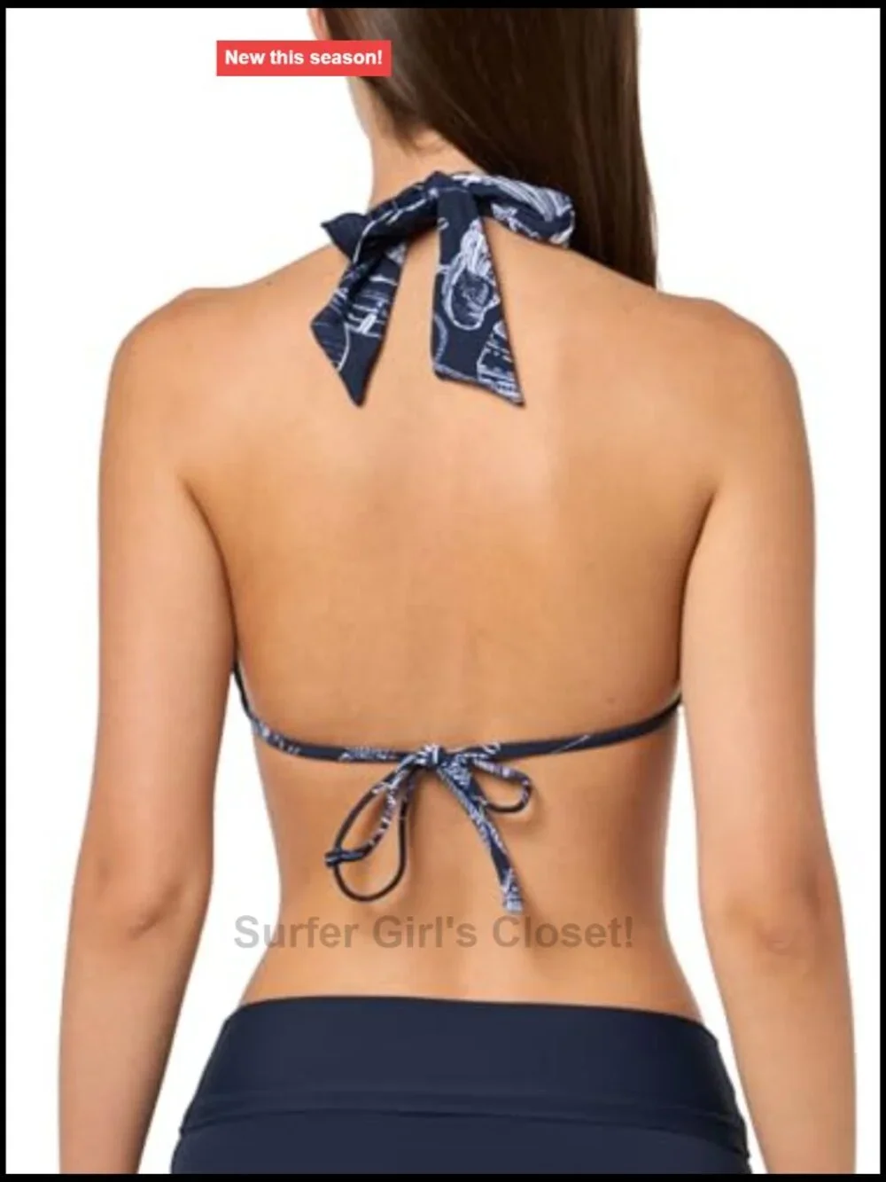Bikini Top with Removable Pads, UPF 50+, Quick-Dry, Triangle V-Neck, Tie Back